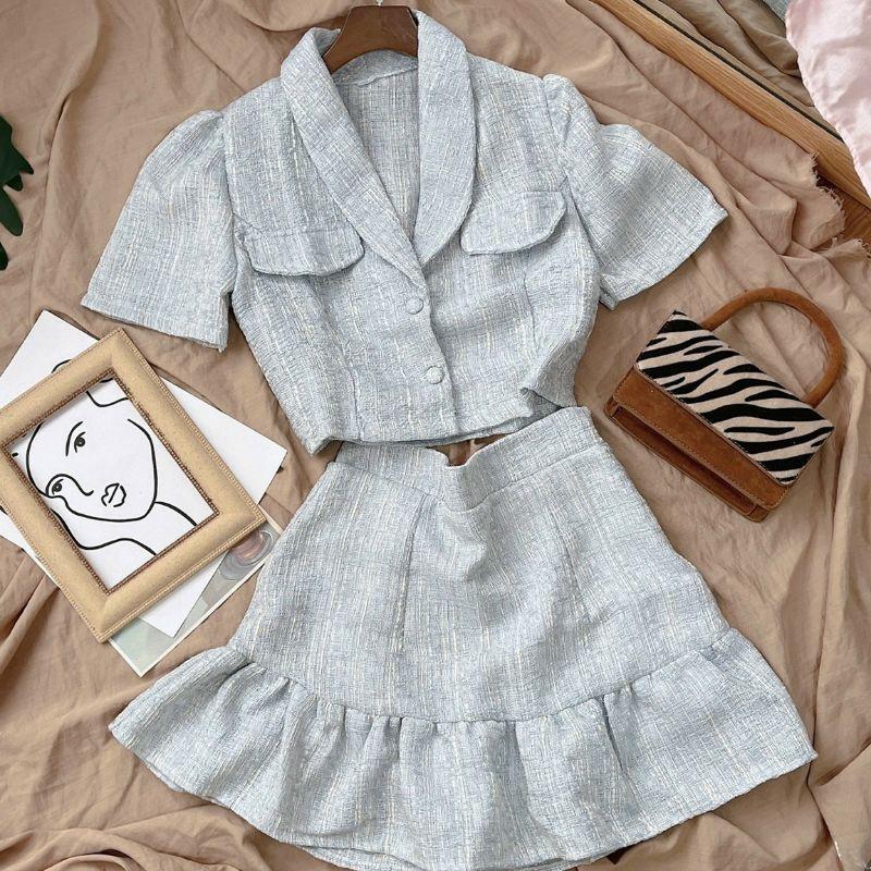 SET ÁO DẠ CROPTOP VÀ CHÂN VÁY ĐUÔI CÁ