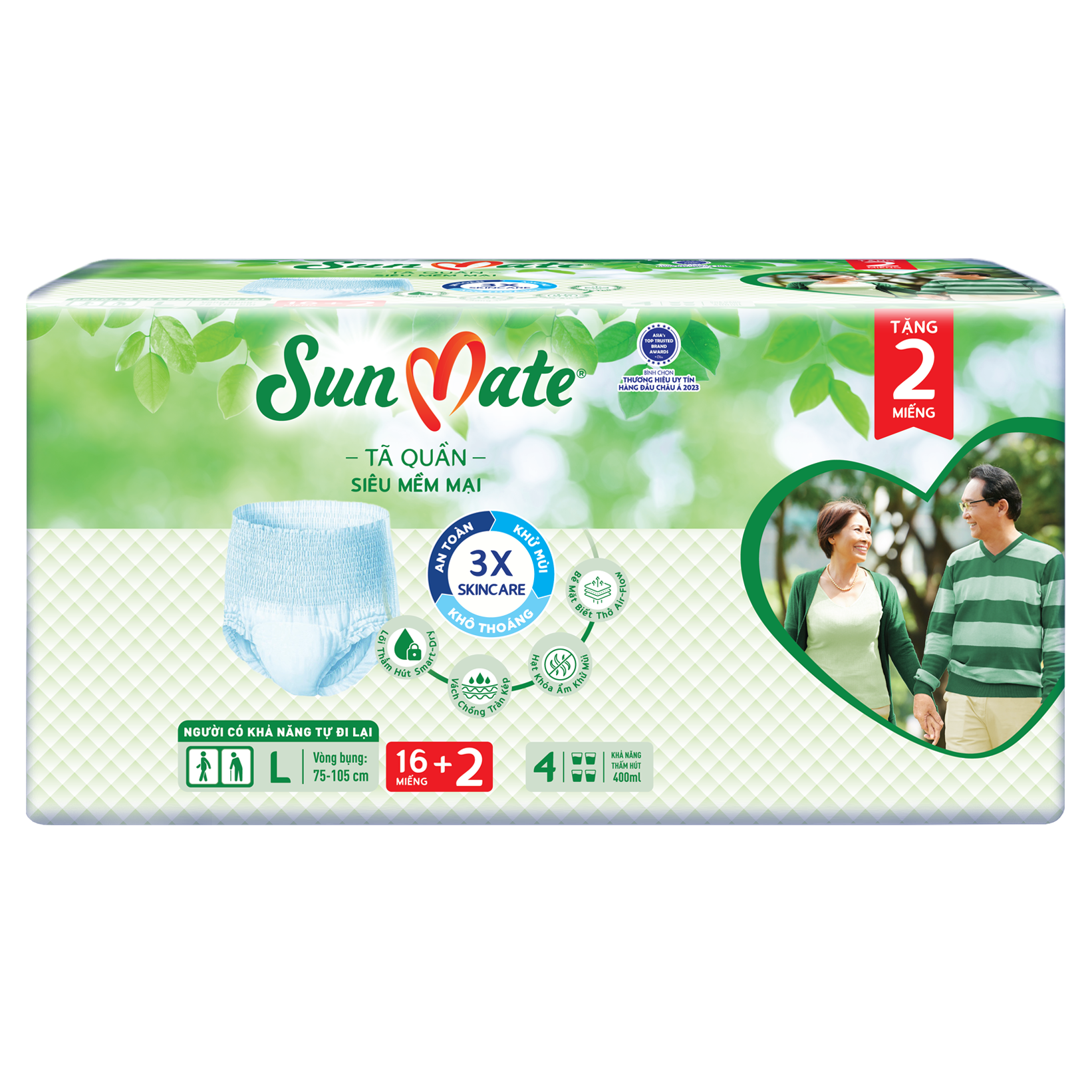 [Mẫu mới] Combo 2 Tã quần SunMate siêu mềm mại G1 mới size L-16+2 miếng