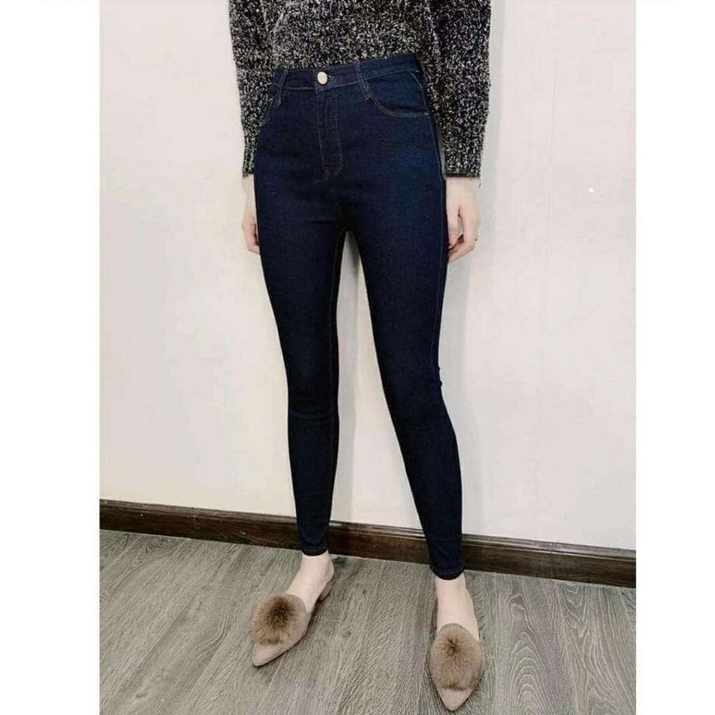 Quần Jeans Nữ Xanh Đậm Trơn Lưng Cao