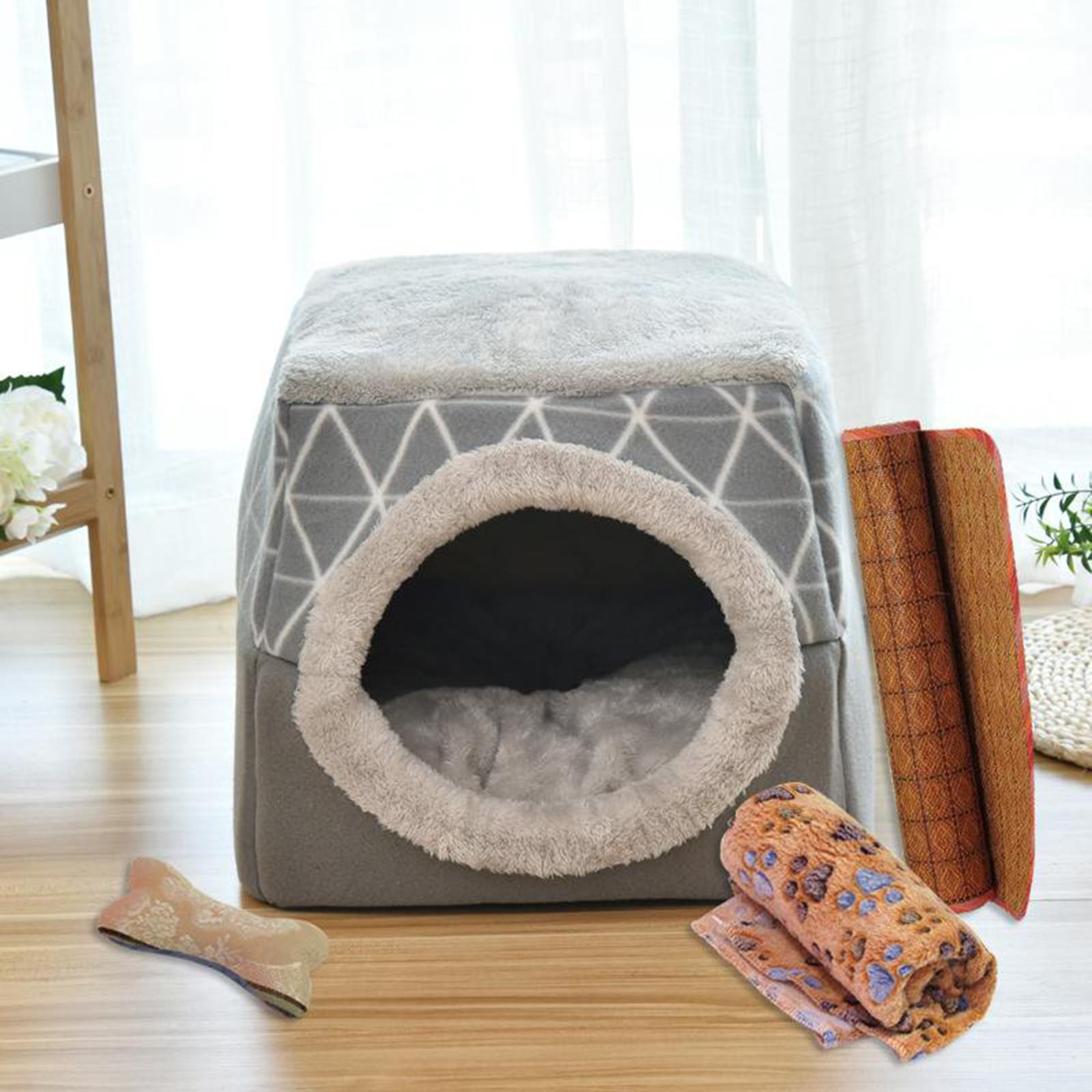 2 in 1 Soft Cat Pet House Bed Kennel Puppy Cave Warm Nest Mat Pad