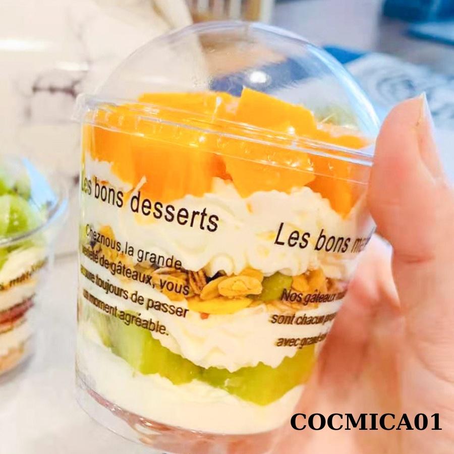 Ly Bánh Tiramisu Mousse SET 10 Cốc Panna Cotta Sữa Chua Bằng Mica Trong Có Nắp in Chữ LES BONS