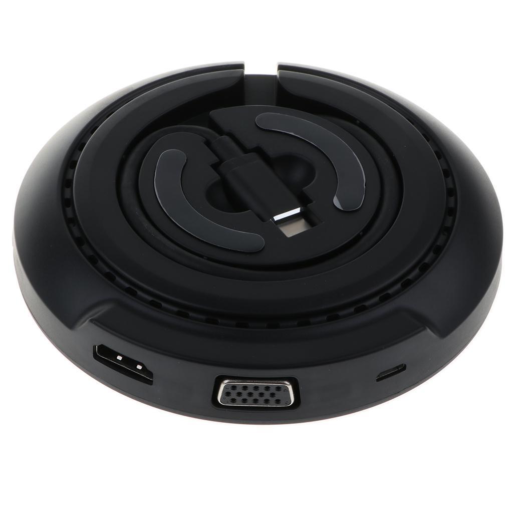 2 in 1 Type-C to Micro USB/HDMI/VGA HUB Dock +5W Wireless Charger