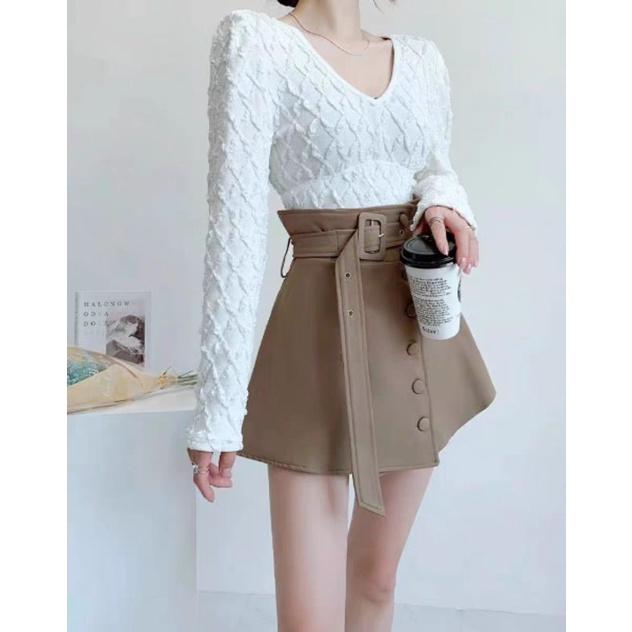 Chân váy khaki cài nút bọc thắt lưng, chân váy kaki siêu dày đẹp