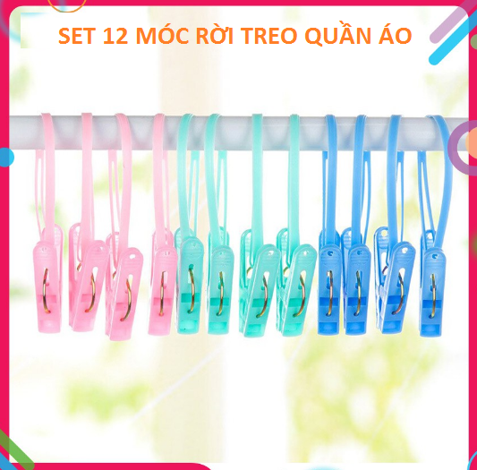 Set 12 kẹp quần áo bằng nhựa tiện lợi, kẹp giữ quần áo, tất vớ không bị rơi mất GD510-S12kepQA