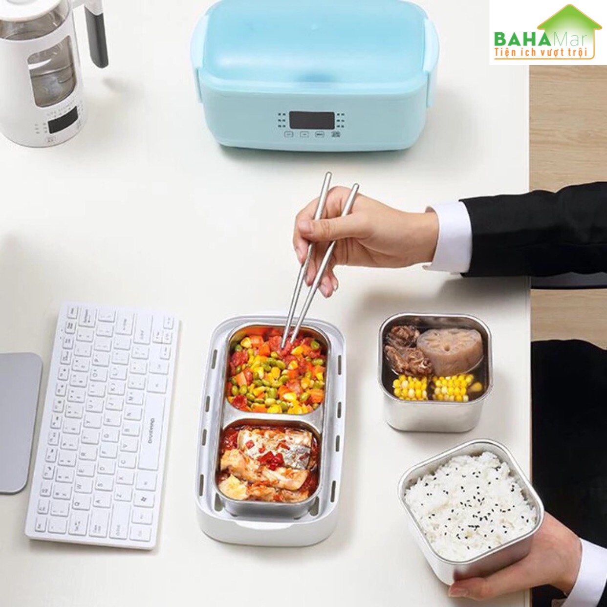 NỒI CƠM ĐIỆN MINI ĐA NĂNG TỰ ĐỘNG CHỈNH THỜI GIAN - HỘP HÂM NÓNG THỨC ĂN "BAHAMAR" Có 6 chức năng