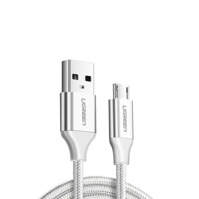 Cáp Micro sang USB 2.0 3M QC3.0 màu trắng đầu bọc nhôm chống nhiễu sạc và truyền dữ liệu từ máy tính ra điện thoại Ugreen 60404 US290 Hàng Chính Hãng