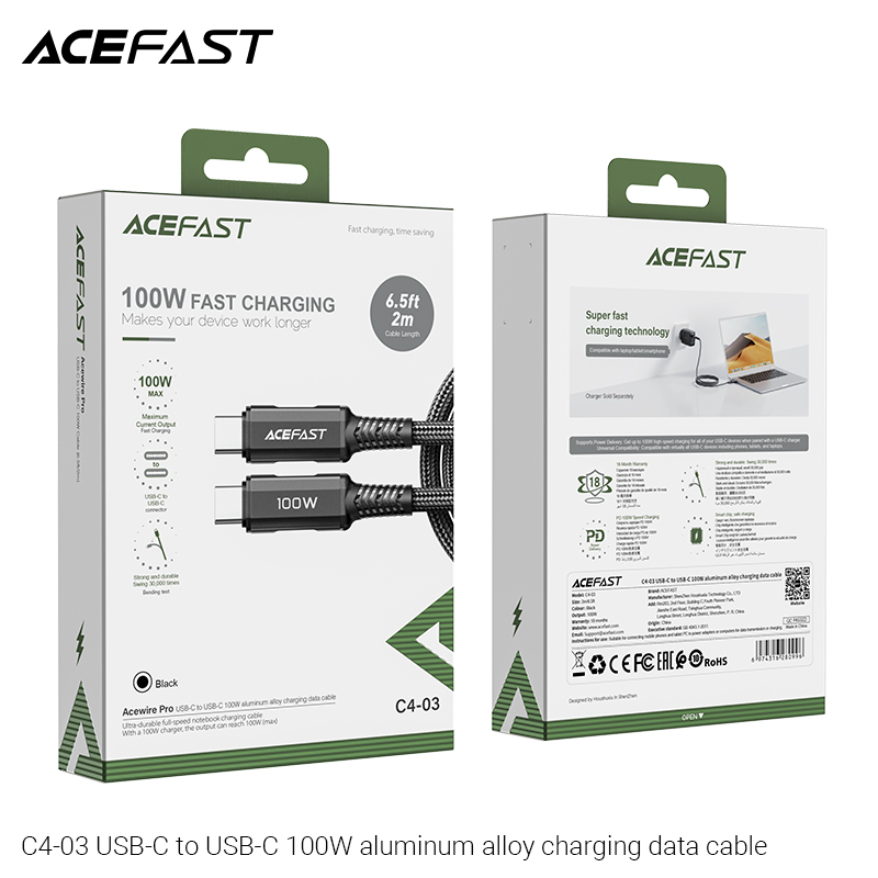 Hình ảnh Cáp Acefast Type C to Type C 100W dài 2m - C4-03 Hàng chính hãng Acefast