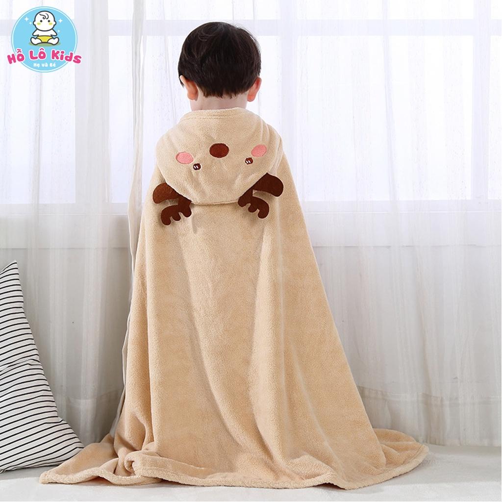 Áo choàng tắm khăn tắm cho bé cotton có mũ lông cừu dày dặn thấm hút tốt Hồ Lô Kids