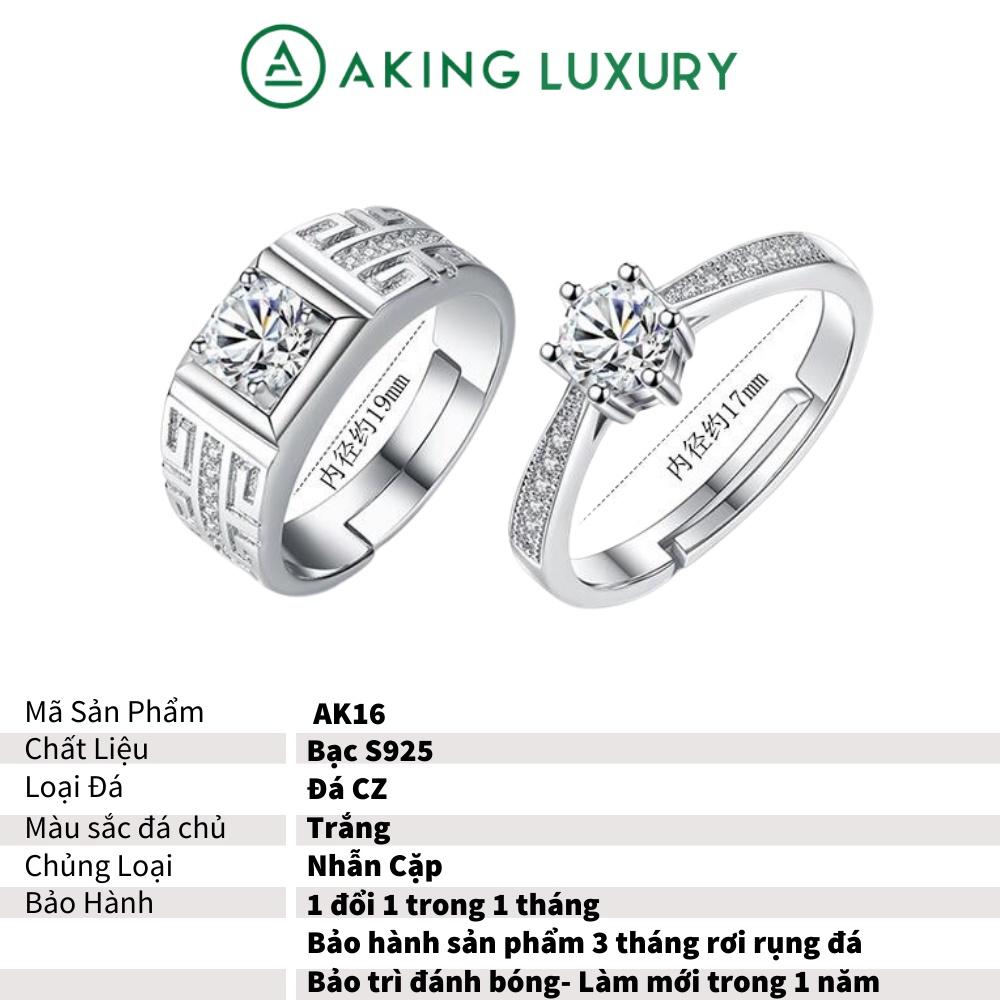 Nhẫn đôi AK16 cao cấp, nhẫn bạc nam họa tiết khỏe khoắn, nhẫn bạc nữ đính đá sang trọng. Nhẫn cặp mới 2021