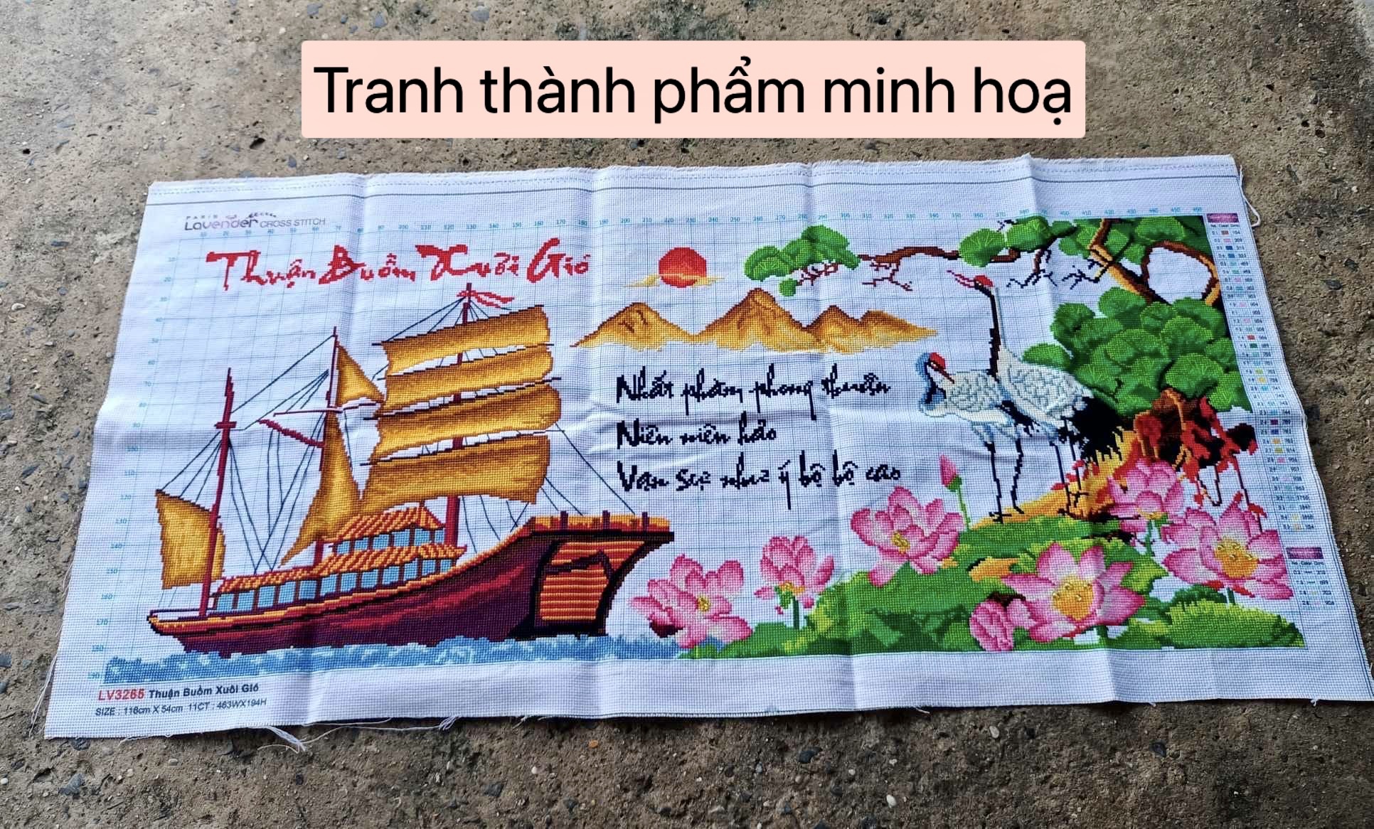 Tranh thêu chữ thập Thuận buồm xuôi gió LV3265, nền trắng không thêu