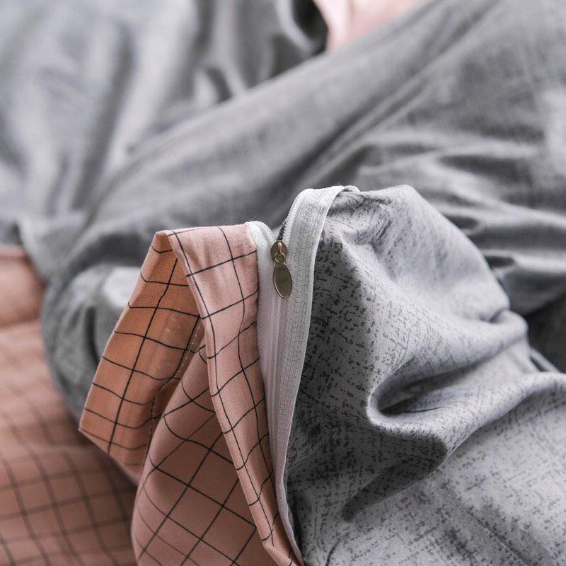 Bộ chăn ga gối kẻ ô hồng Cotton Poly cao cấp LEEBedding, chăn ga Hàn Quốc, miễn phí bo chun ga giường theo yêu cầu