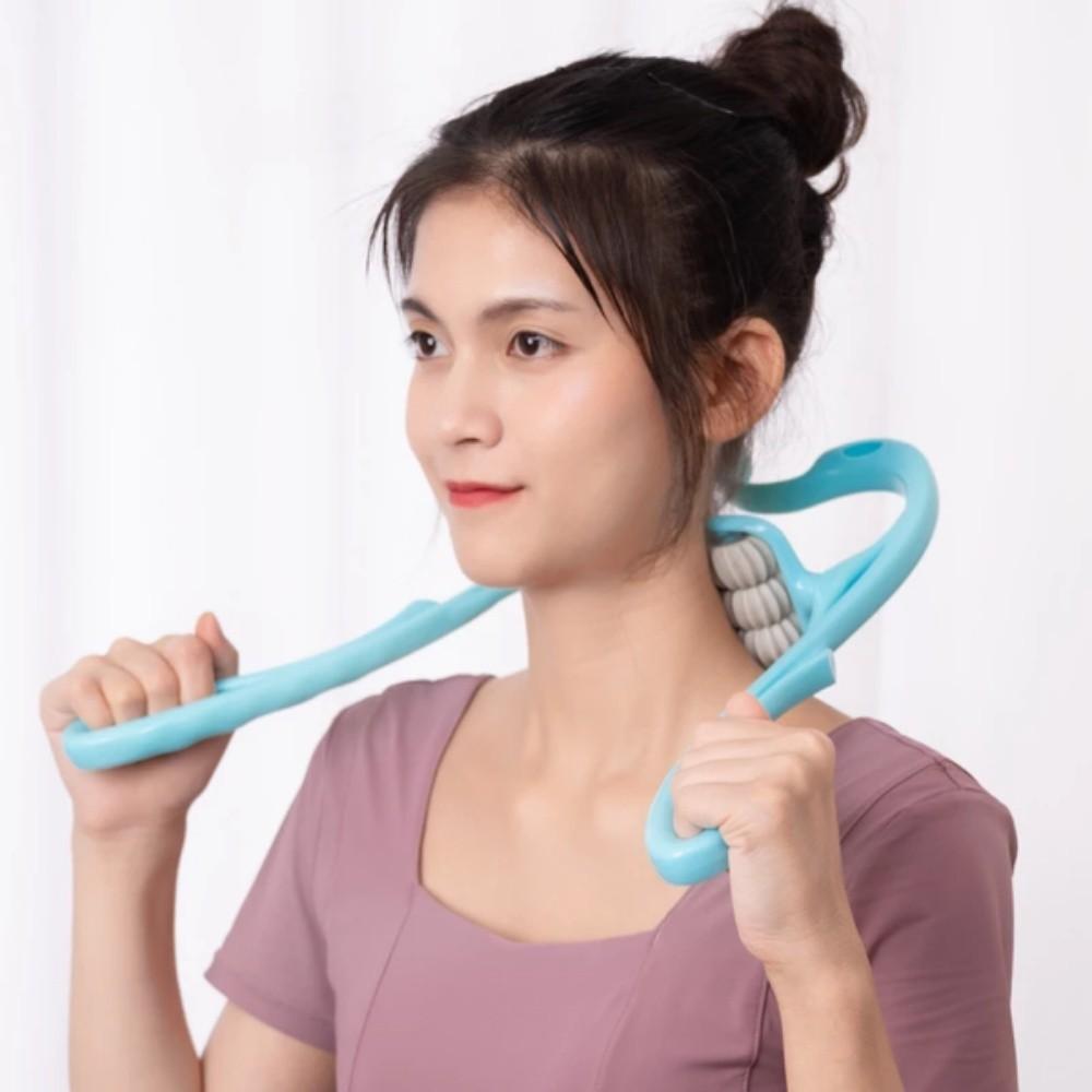 Dụng Cụ Massage Cột Sống Cổ Vai Cầm Tay 6 Con Lăn, Mát Xa Cổ Vai Gáy Máy Massage