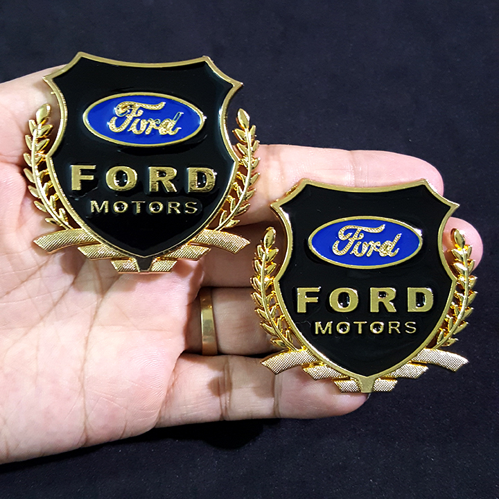 Bộ 2 miếng dán logo kim loại chữ FORD bông lúa