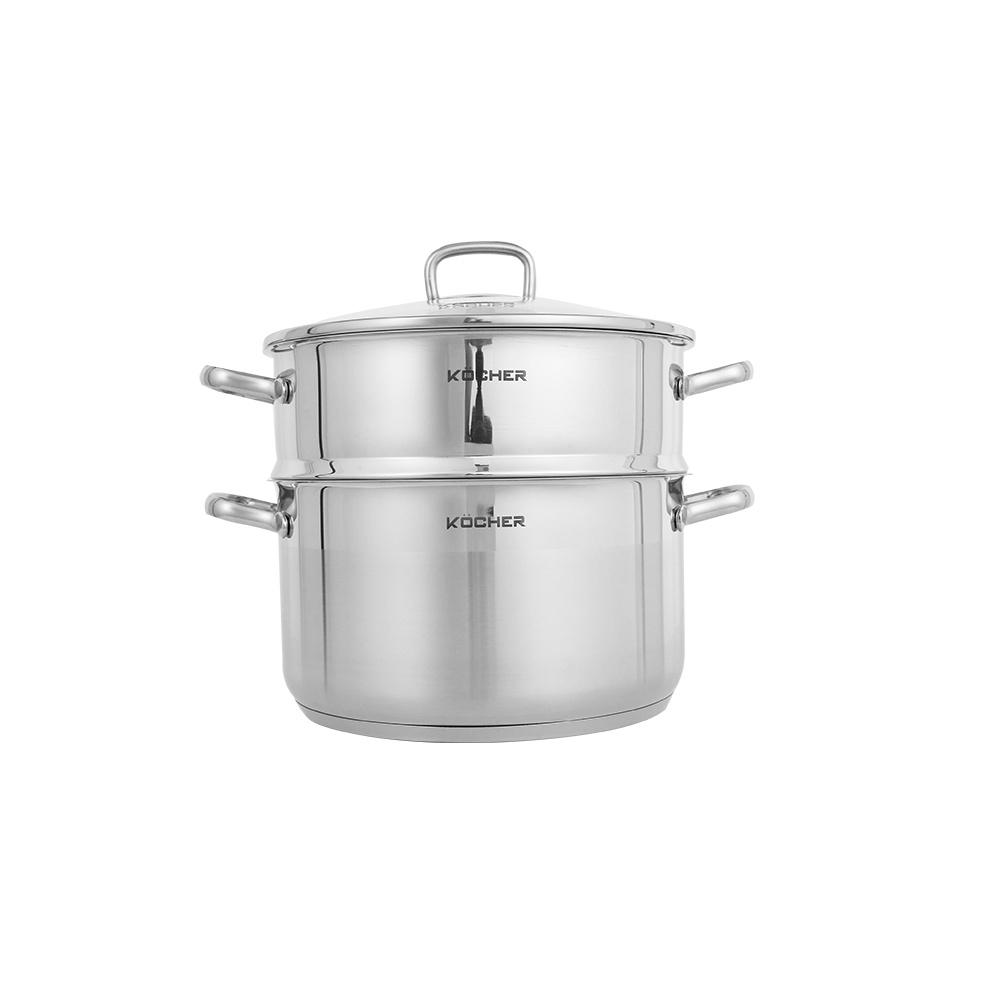 Xửng hấp, nồi hấp 2 tầng đa năng inox 304 5 đáy cao cấp KOCHER dày dặn size 24cm tiện dụng - Hàng chính hãng