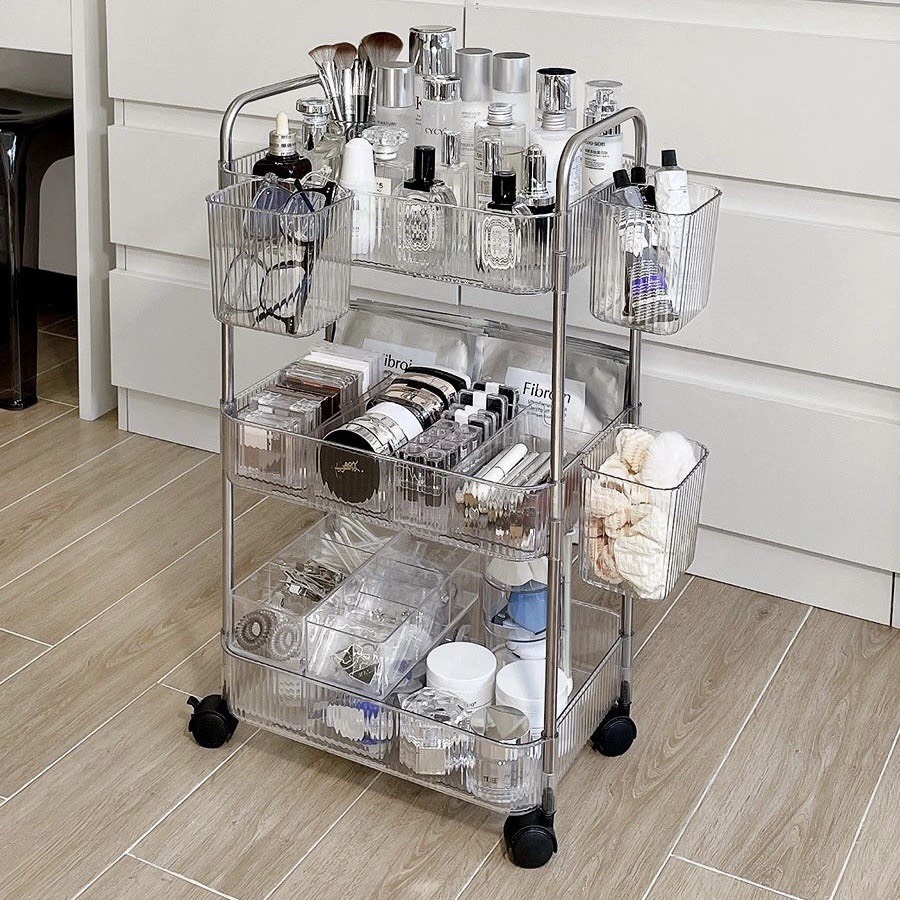 KỆ XE ĐẨY 3 TẦNG TRONG SUỐT đa năng có bánh xe