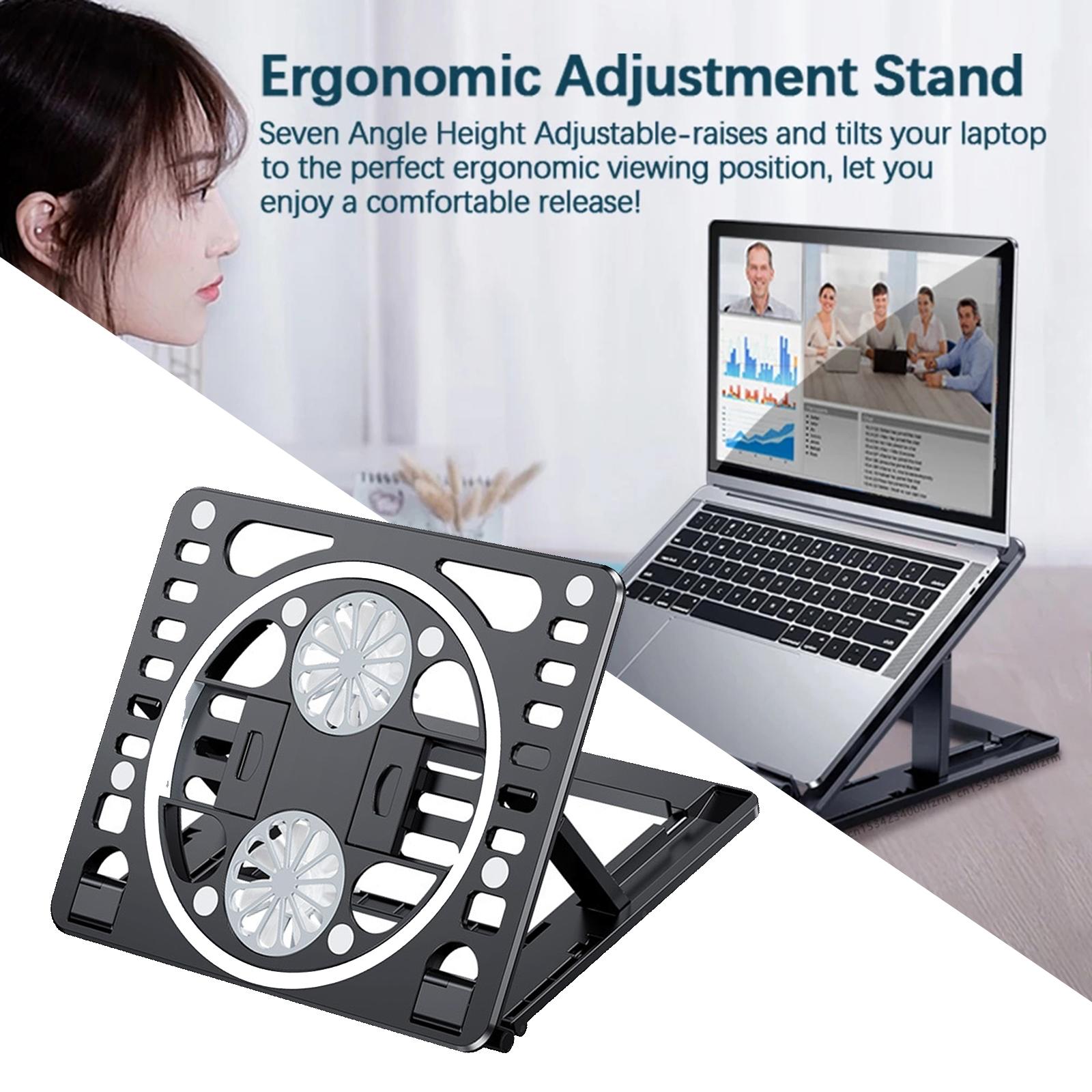 Support Laptop Cooling Pad with 2 Quiet Fans 6 Height Adjustable Foldable Slim Light-Weight Cooler Stand for Notebook Mobile Phones Book