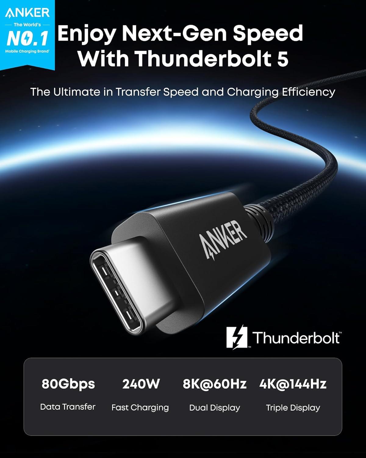 Cáp sạc Anker Prime C-C Thunderbolt 5 Đen (Black) A84N1 - Hàng Chính Hãng