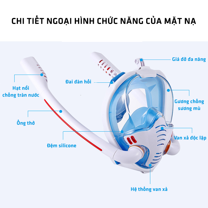 Mặt nạ lặn kèm ống thở full mặt