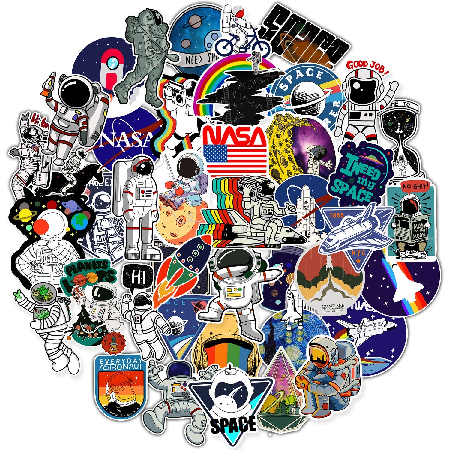 Set 60 Sticker NASA ảnh decal hình dán ép lụa