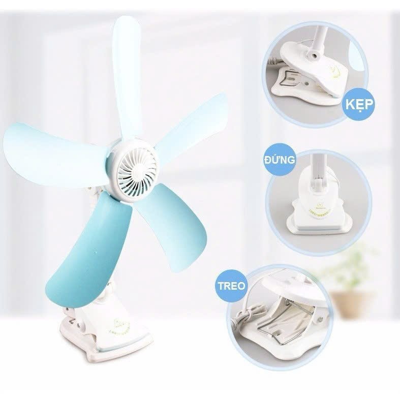 Quạt mini kẹp bàn 5 cánh , quạt mini kẹp tường, quạt mini kẹp trần (quạt ký túc xá sinh viên, quạt kẹp giường ngủ) - Hàng chính hãng