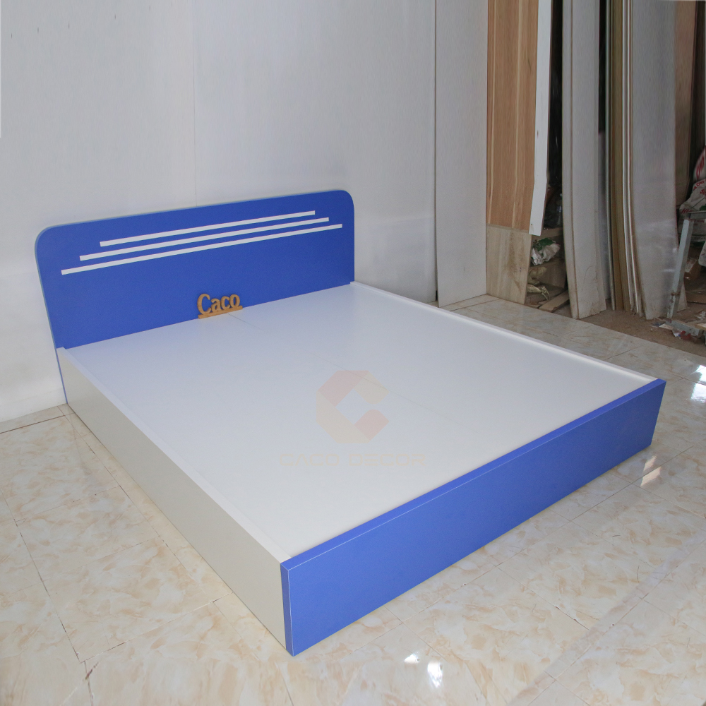 GIƯỜNG NGỦ GỖ MDF MELAMINE MÀU TRẮNG PHỐI XANH BO GÓC CAO CẤP