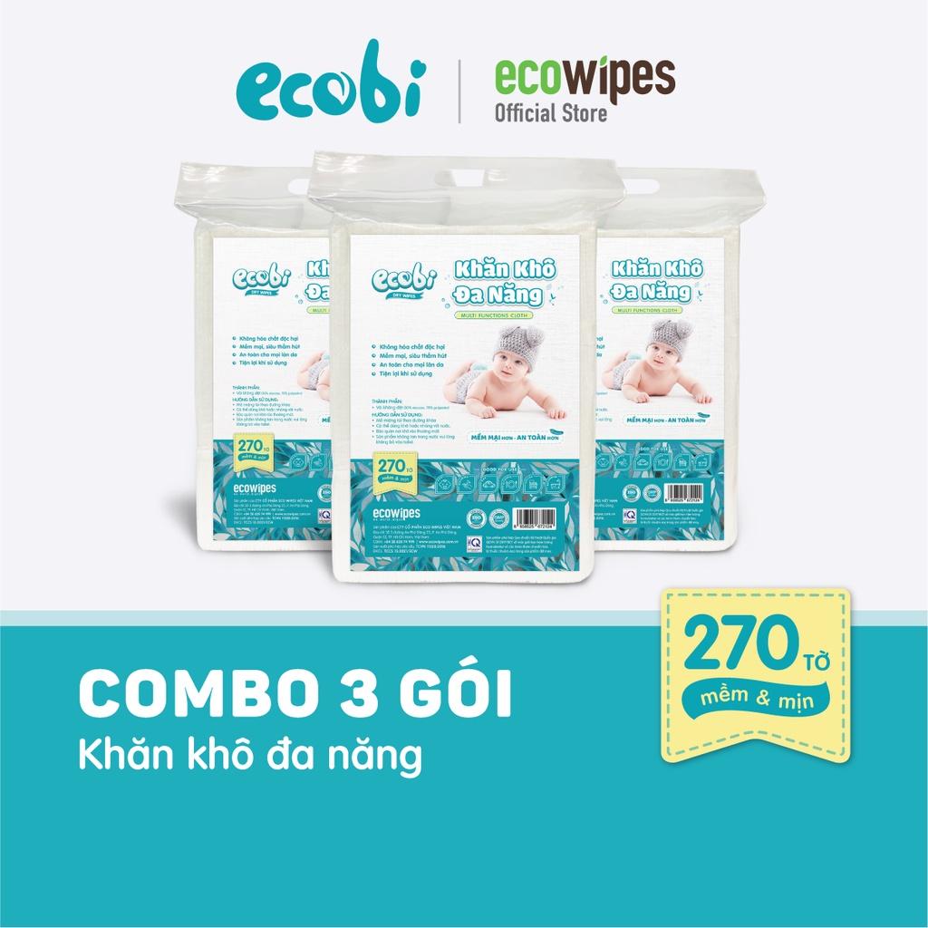 Combo 3 túi khăn khô đa năng cho bé Ecobi 270 tờ dùng thay khăn sữa an toàn cho trẻ sơ sinh