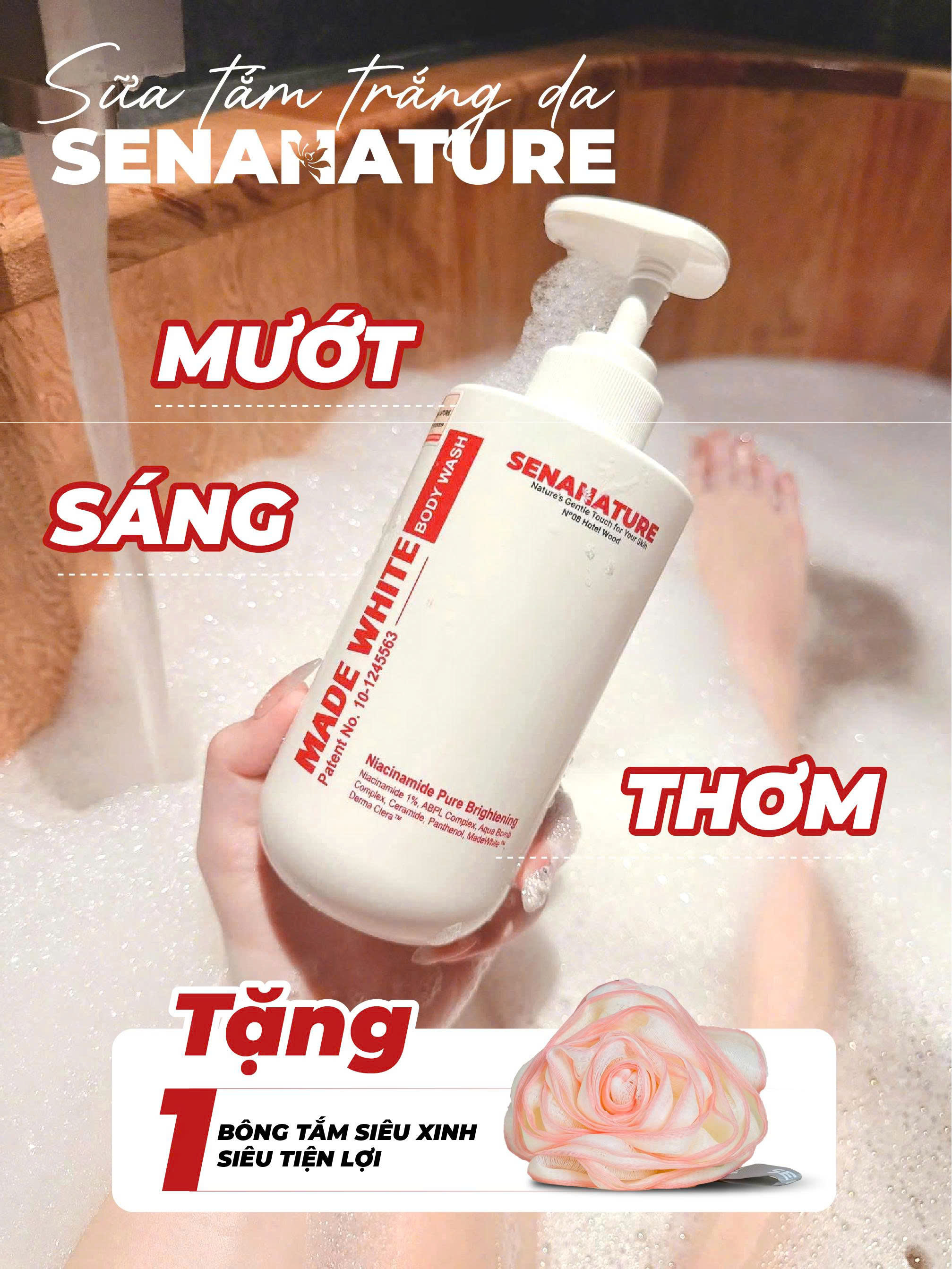 (Set quà tặng) Sữa tắm trắng da senanature made white body wash 500ml - hạn 2028 Hàn Quốc sữa tắm trắng da senanature