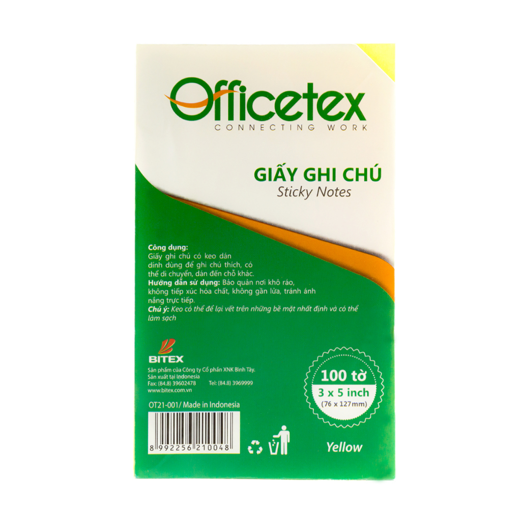 Giấy nhớ Officetex 3x5 OT21-001 màu vàng (Kích thước: 76x127mm)