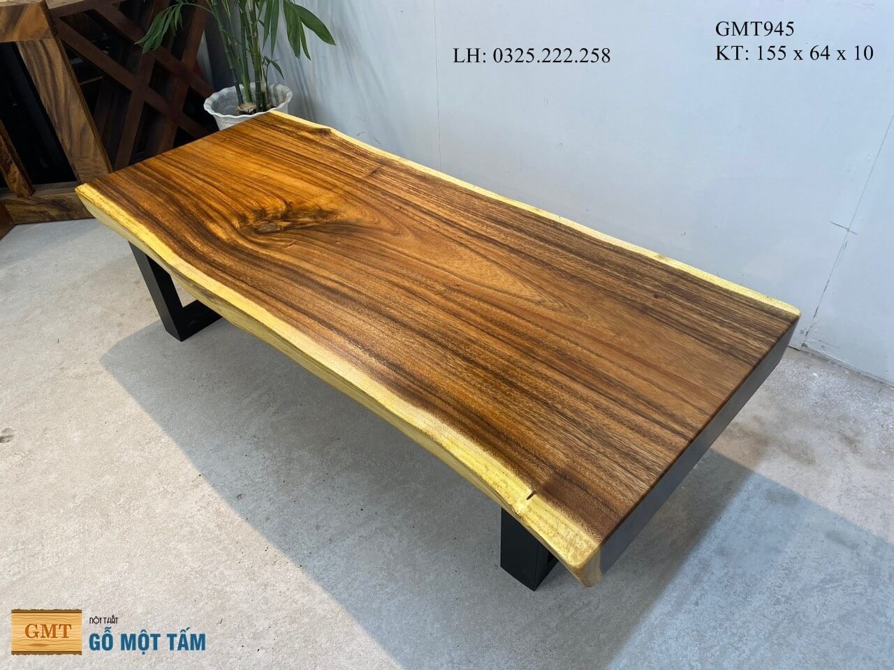 Bàn Gỗ Me Tây Nguyên Tấm, Bàn Phòng Khách Gỗ Me Tây, Bàn Cafe Gỗ Me Tây Dài 1,55m Rộng 64cm Dày 10cm