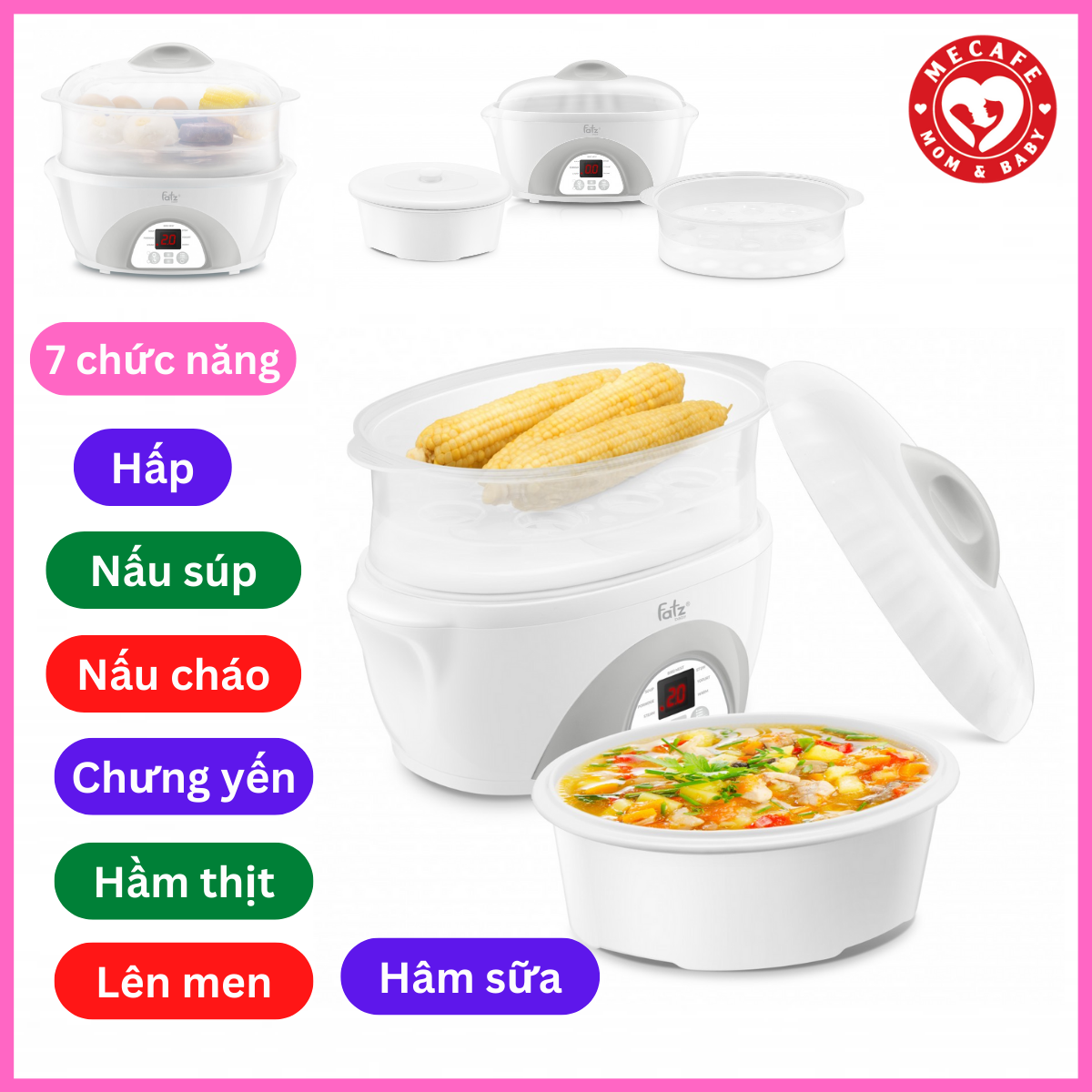 Nồi hấp cách thuỷ 2 tầng đa năng 2 tầng 1.6 lít (STEW 4) - hàng chính hãng