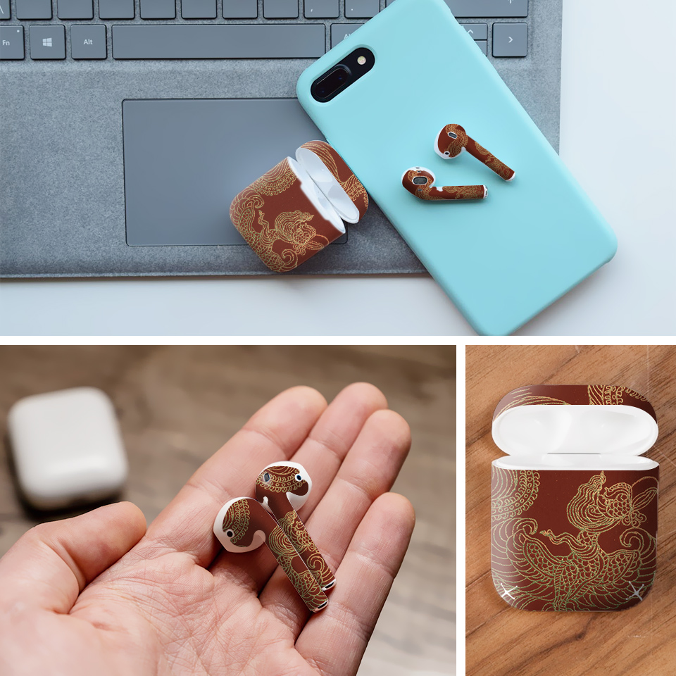 Miếng dán skin chống bẩn cho tai nghe AirPods in hình Rồng bay Phượng múa - lsm042 (bản không dây 1 và 2)