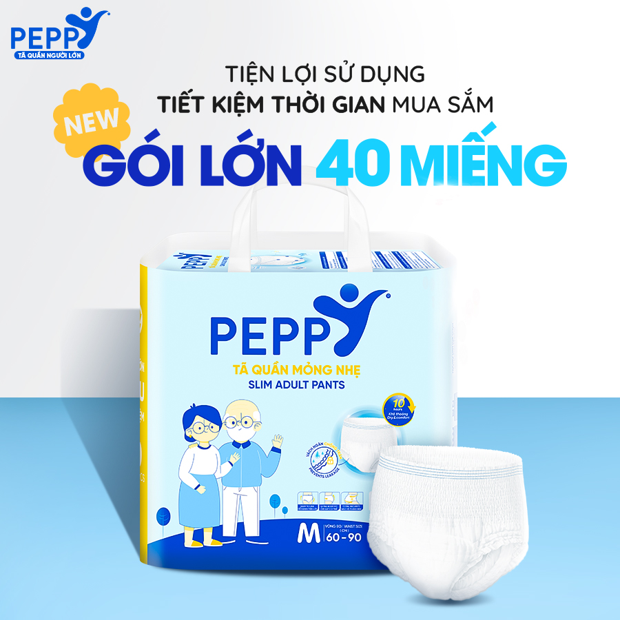 [GÓI LỚN TIẾT KIỆM] Tã/Bỉm Quần Người Lớn, Người Già Peppy Siêu Mỏng, Siêu Thấm, Kháng Khuẩn size M/L (40 Miếng)