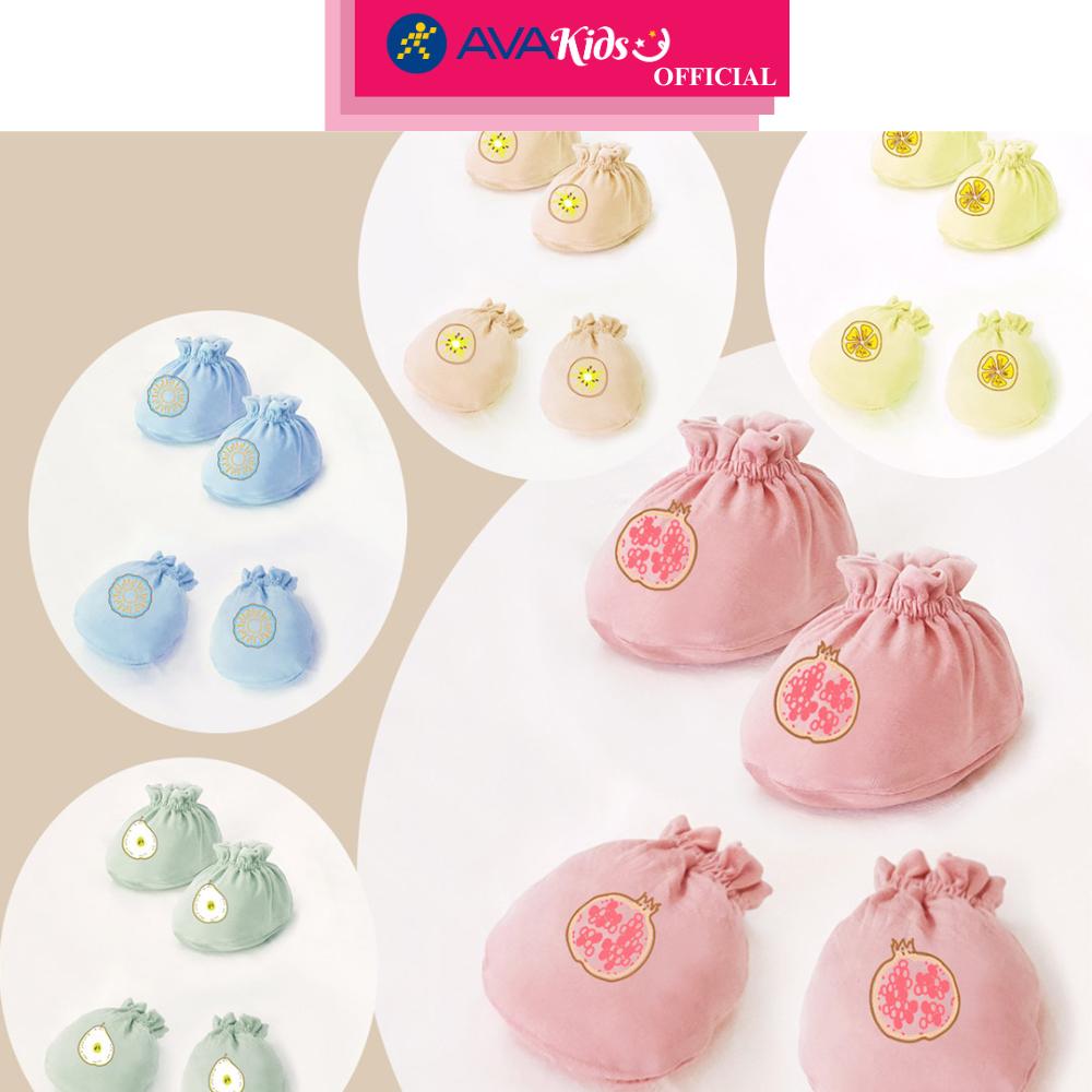 Set nón, bao tay bao chân BabyMommy 2 lớp in trái cây - Màu ngẫu nhiên (0 - 3 tháng)