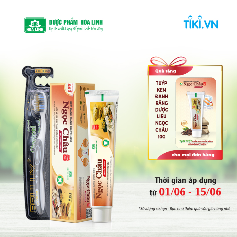 {MỚI} Comnbo Kem đánh răng dược liệu Ngọc Châu 170g + Bàn chải Brulux