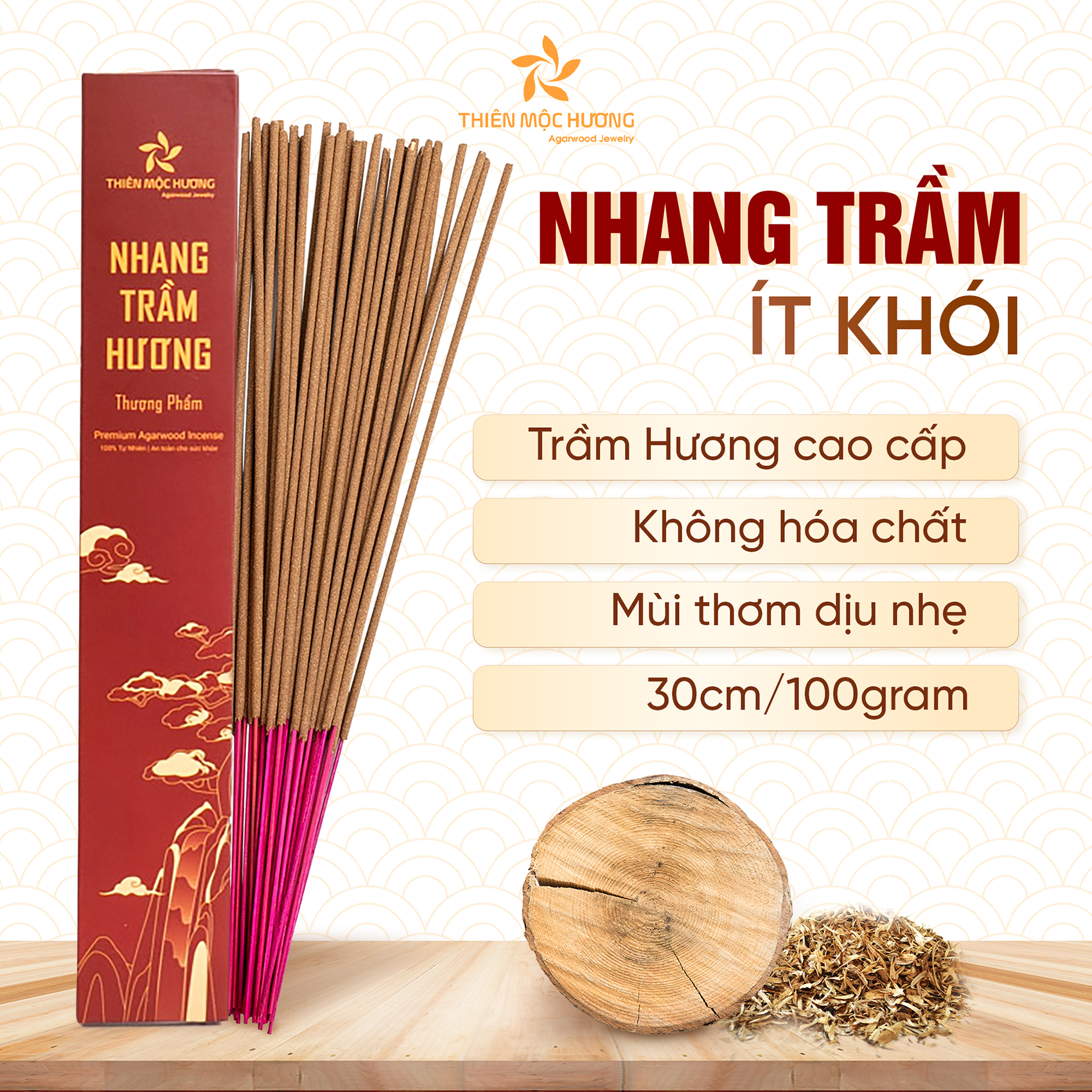 Nhang Trầm Hương Cao Cấp Thiên Mộc Hương, trầm hương 16 năm, thơm dịu nhẹ, không cay mắt, không kích mũi, lưu hương cực lâu