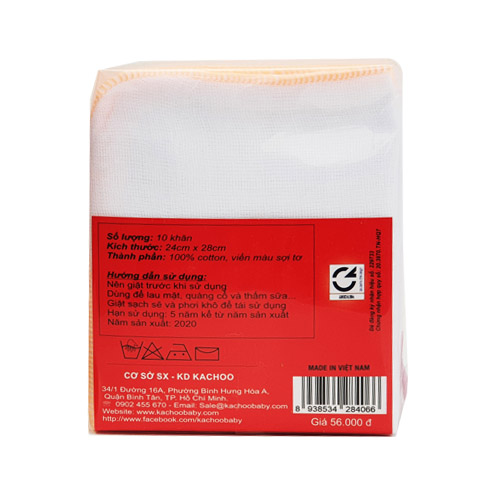 Khăn sữa siêu mềm KACHOOBABY bịch 4 lớp - 10 cái, mềm mại thấm hút tốt, dùng để lau mặt, quàng cổ, thấm sữa