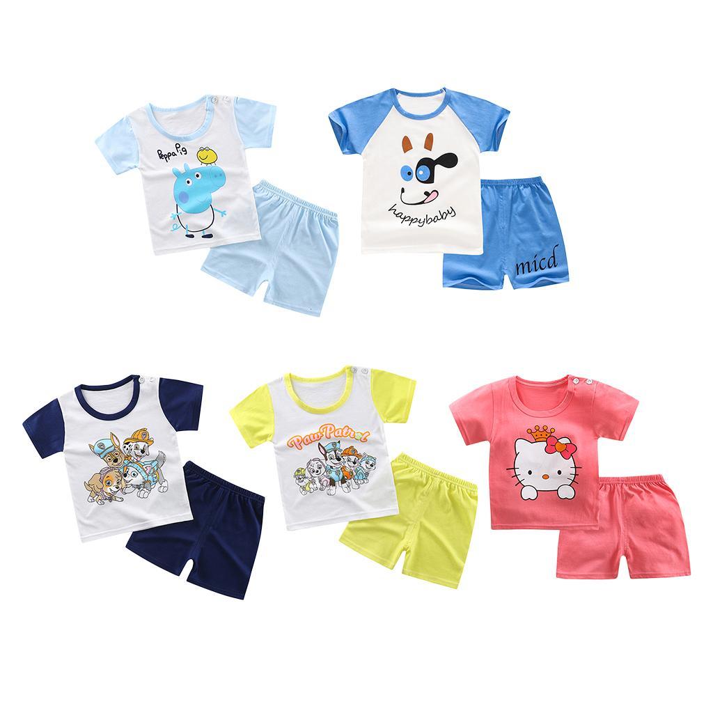 2pcs kids cute fashion cartoon short sleeve tops+short set