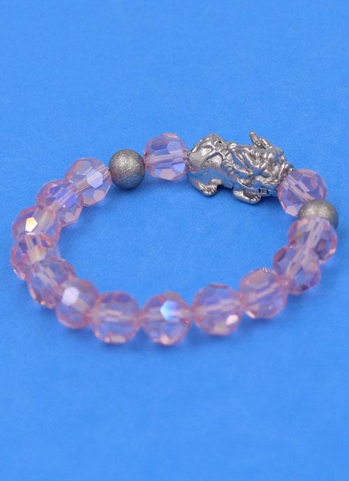 Chuỗi tay pha lê cắt giác Hồng Phấn 10 ly Mix Tỳ Hưu Inox 2 Bi VFLGHPTHEHB10 - Chuỗi tay thời trang phong thủy