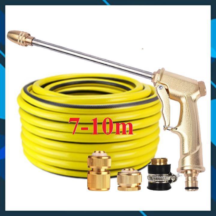 Vòi Xịt️ Bộ dây vòi xịt nước rửa xe, tưới cây , tăng áp 3 lần, loại 7m, 10m 206701-3 đầu đồng, cút đồng