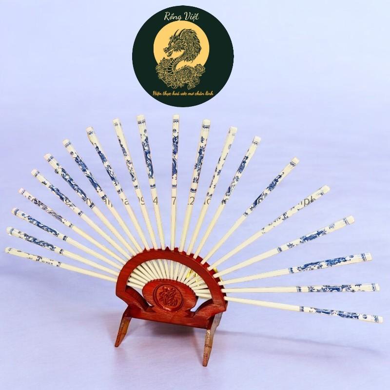 Bộ đũa sứ thờ cao cấp RỒNG VIỆT, đũa sứ kèm chân gỗ hương khắc thủ công cao cấp