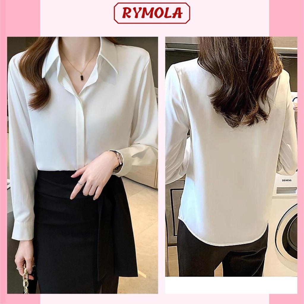 Áo Sơ Mi Nữ Công Sở Màu Trắng Cổ Đức MOLA Kiểu Hàn Quốc Vintage Ulzzang Form Rộng Dài Tay Đẹp Chất Lụa Cao Cấp A2T