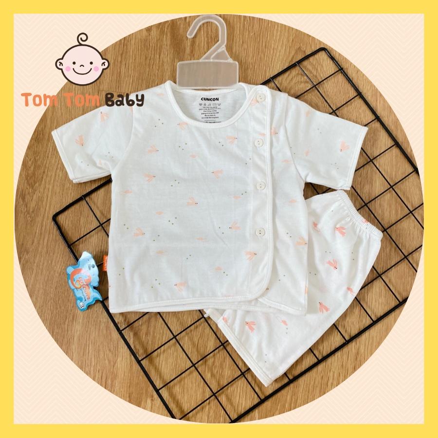 Bộ Quần Áo sơ sinh (1bộ) cotton cao cấp CUNCON | Mẫu Tay Ngắn Họa Tiết Cài Lệch | Size 1,2,3 cho bé sơ sinh - 9kg