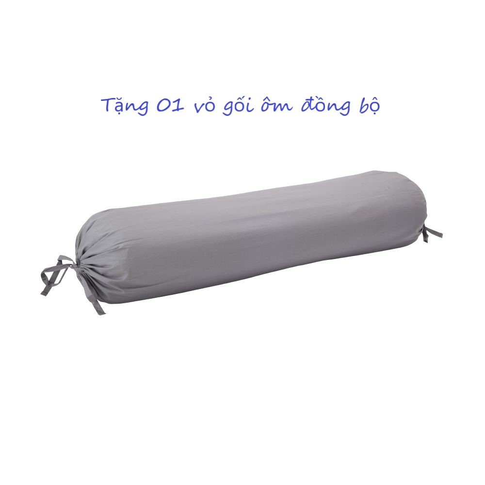 Bộ Chăn Ga Gối Cotton Tici LIDACO - Xám Đậm - Tặng 01 Vỏ Gối Ôm 