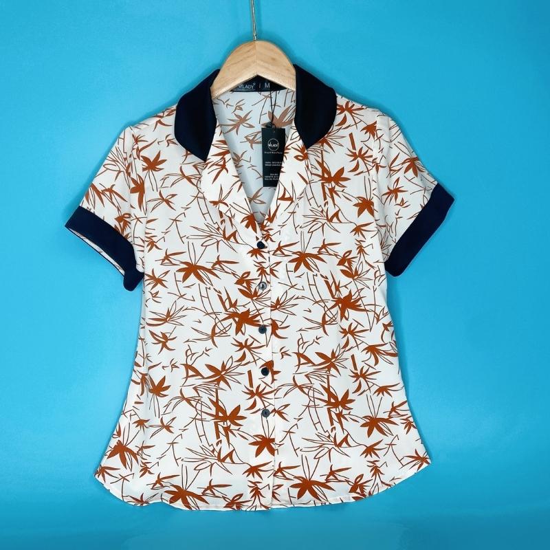 Đồ bộ pijama lụa, đồ mặc nhà nữ VILADY - B133 kiểu quần đùi tay cộc mặc hè thoáng mát Họa tiết Lá tre, chất liệu lụa Mango cao cấp
