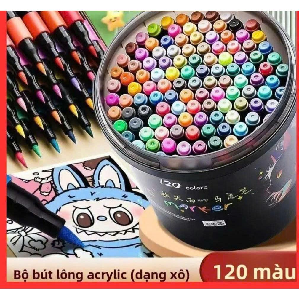 Bộ Bút Sơn Màu Acrylic Marker 120 Màu Hộp Nhựa Vẽ Được Trên Mọi Chất Liệu, Xô 120 màu