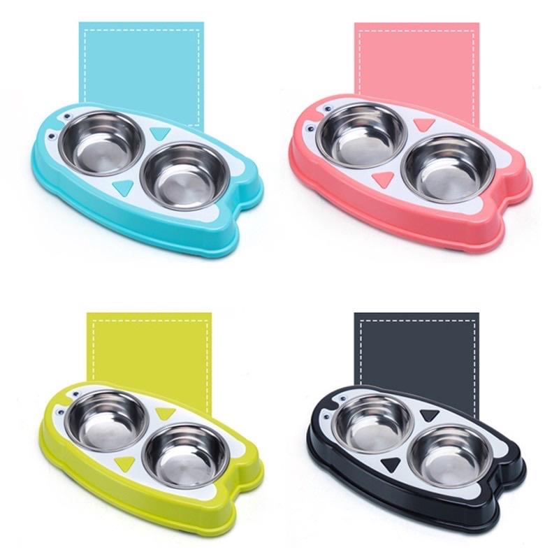 Bát đôi inox chim cánh cụt đựng thức ăn & nước uống - Bát ăn cho chó mèo cao cấp