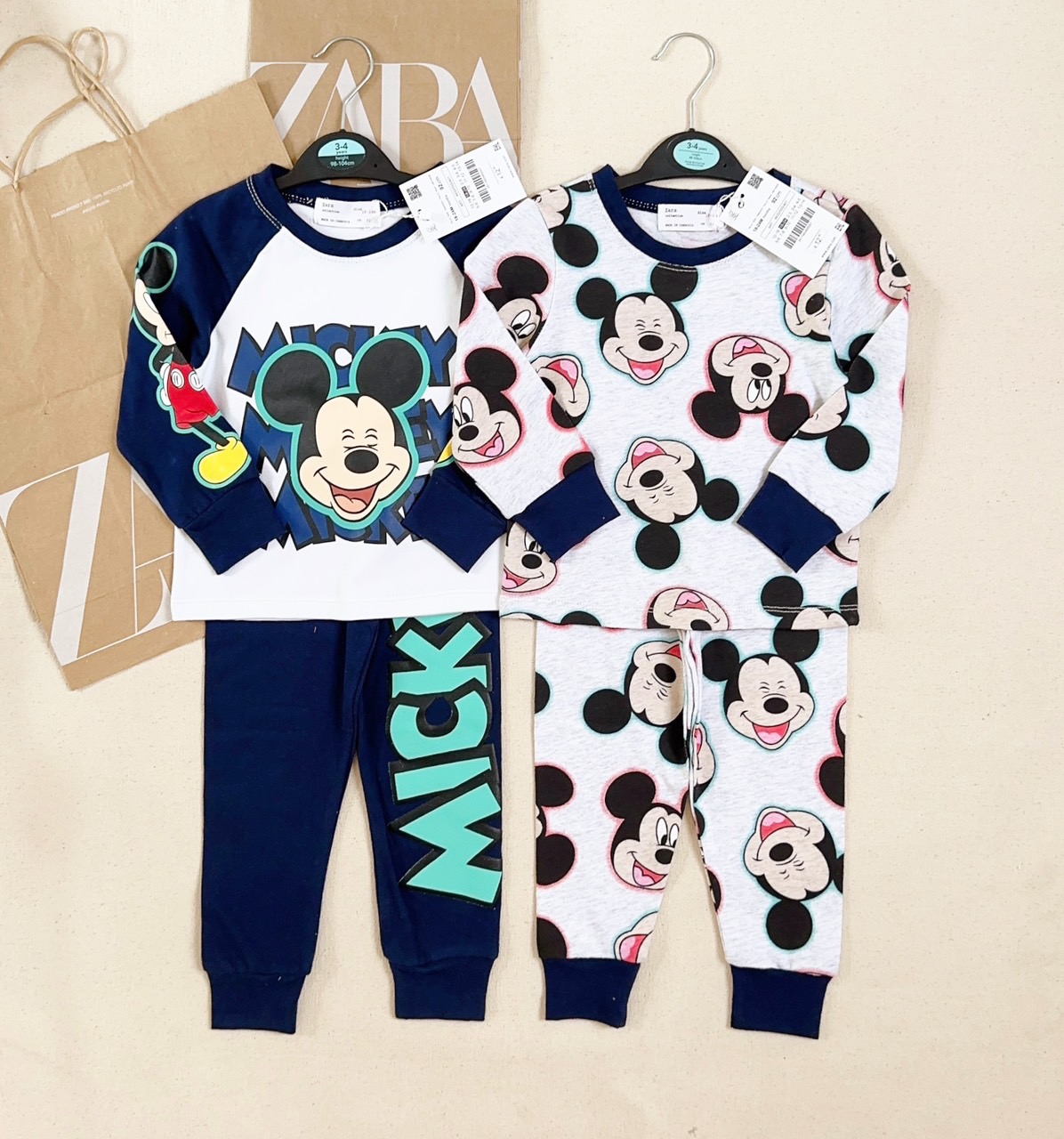 Set 2 bộ cotton dài tay bé trai Mickey 10-20kg