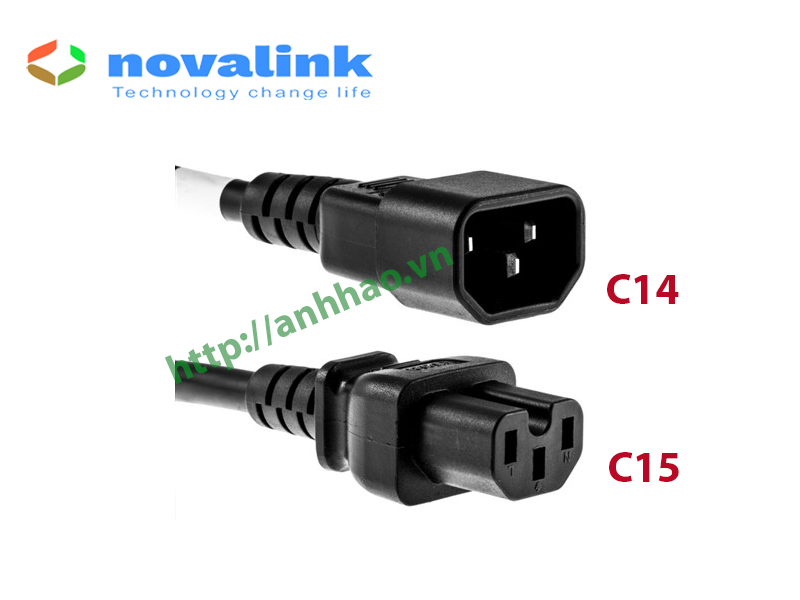 Dây nguồn C14 C15 dài 2M Novalink NV-51005A (13A, 16AWG) – Dùng cho UPS, PDU, Server, PDU, máy tính - Hàng chính hãng