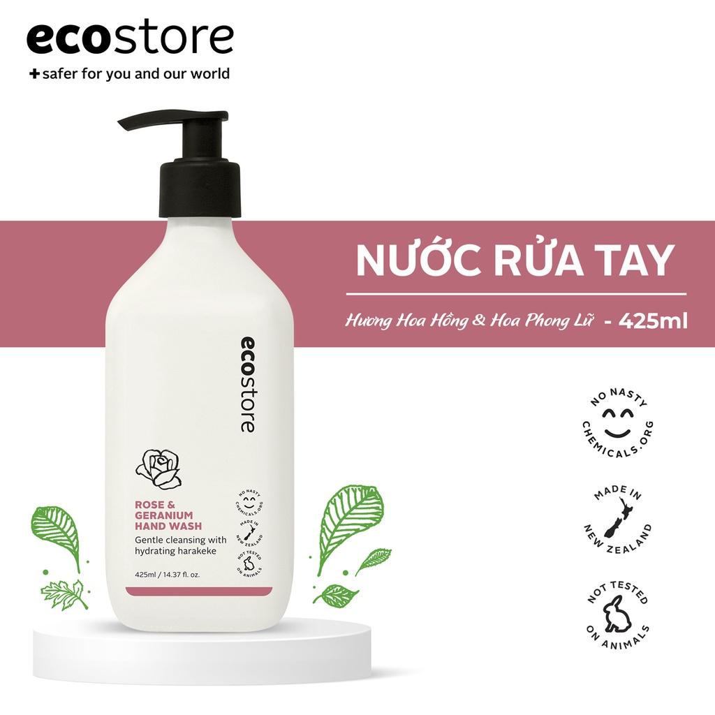 Ecostore Nước rửa tay hương hoa hồng và hoa phong lữ gốc thực vật 425ml (Rose &amp; Geranium Hand Wash