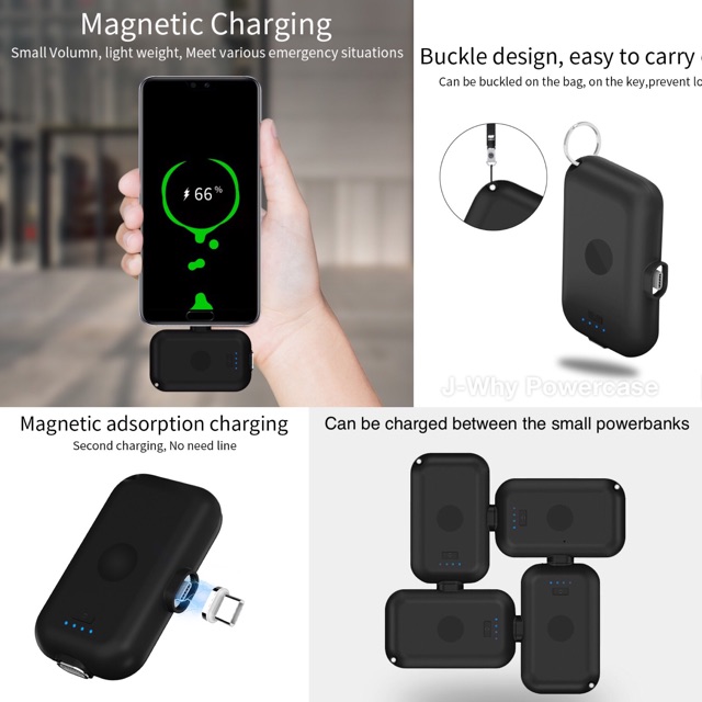 Bộ sạc nhanh Power Bank 8000mAh Mini Station 4 Magnetic Mini Power Bank 1200mAh and LED-Leuchten USB+Lignting+Type-C Adapter